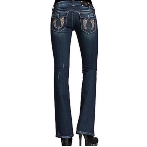 Miss Me Angel Wings bootcut jeans with rhinestones, 28 - Picture 1 of 7